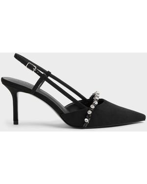 Charles & Keith Faux Suede Crystal Slingback Court Shoes - Multicolour