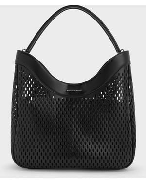 Charles & Keith Juno Perforated Hobo Bag - Black