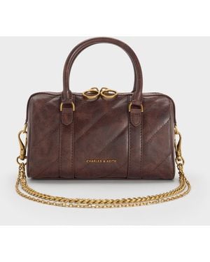 Charles & Keith Philomena Panelled Chain-Handle Bowling Bag - Brown