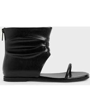 Charles & Keith Joplin Ruched Boot Sandals - Black