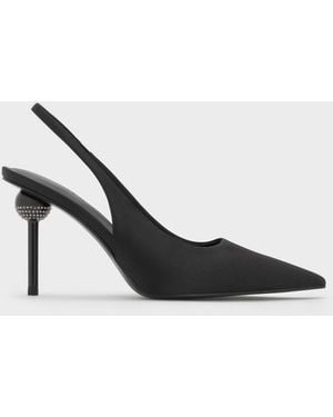 Charles & Keith Satin Crystal Ball-Heel Slingback Pumps - Multicolor
