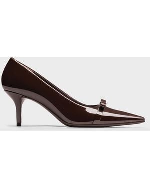 Charles & Keith Dorian Patent Bow Pointed Stiletto Court Shoes - Brown