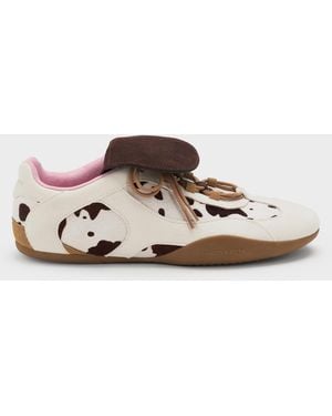 Charles & Keith Calf Hair & Suede Cow-Print Top-Flap Trainers - Multicolour