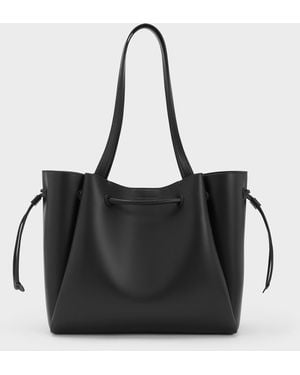 Charles & Keith Hanya Drawstring Tote Bag - Black