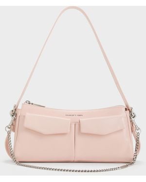 Charles & Keith Rachel Front-Pocket Chain Shoulder Bag - Pink