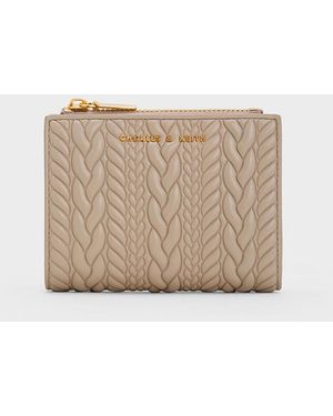 Charles & Keith Apolline Textured Top-zip Wallet - Natural