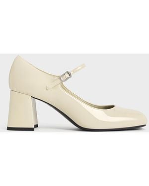 Charles & Keith Patent Block-Heel Mary Jane Court Shoes - Natural