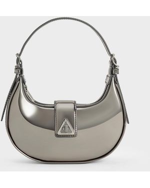 Charles & Keith Trice Metallic Belted Shoulder Bag - Grey