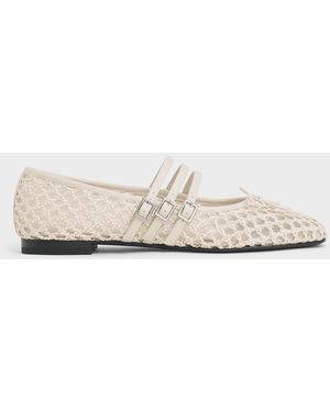 Charles & Keith Woven Triple-Strap Mary Janes - White
