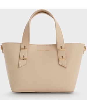 Charles & Keith Mini Shania Double-Handle Tote Bag - Natural