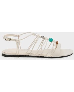 Charles & Keith Georgie Linen Bead Strappy Sandals - Natural