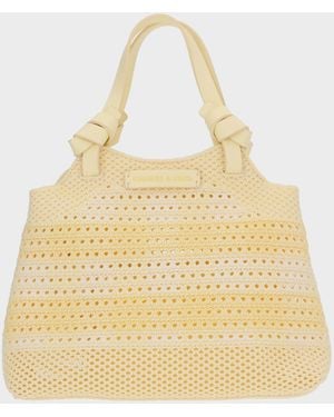 Charles & Keith Ida Checkered Knotted Handle Tote Bag - Natural