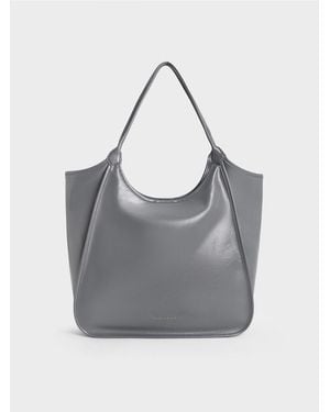 Charles & Keith Sianna Crinkle-Effect Slouchy Tote Bag - Grey