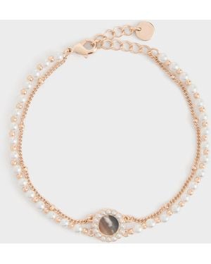 Charles & Keith Pearl & Gemstone Double-Chain Bracelet - White
