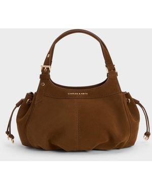 Charles & Keith Mini Lillith Drawstring Bucket Bag - Brown