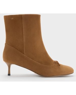 Charles & Keith Aretha Suede Bow Kitten-heel Calf Boots - Brown