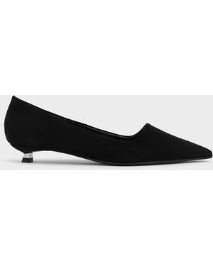 Charles & Keith Faux Suede Pointed-toe Kitten-heel Court Shoes - Black