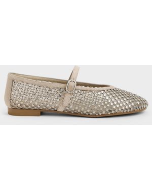 Charles & Keith Maggie Mesh Crystal Mary Janes - White