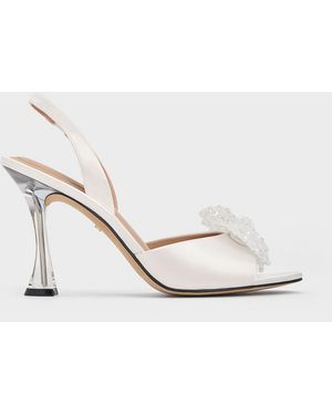 Charles & Keith Beaded Bow Slingback Court Shoes - White