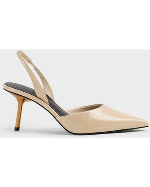 Charles & Keith Pointed Slant-Heel Slingback Pumps - White