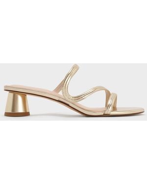 Charles & Keith Arden Metallic Wavy Strap Mules - Natural