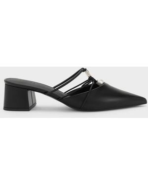 Charles & Keith Georgie Bead Pointed Mules - White