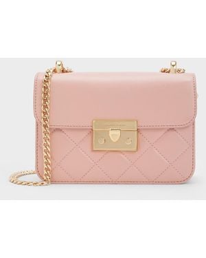 Charles & Keith Alva Quilted Chain-Handle Bag - Pink