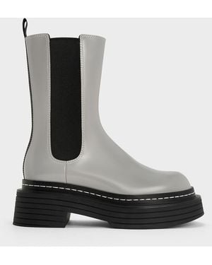 Charles & Keith Stitch-Trim Platform Chelsea Boots - Black
