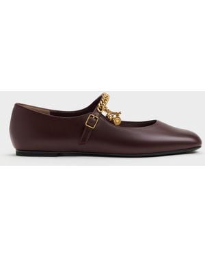 Charles & Keith Double-Chain Charm Mary Jane Flats - Brown