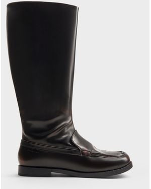 Charles & Keith Jagger Knee-High Loafer-Boots - Black