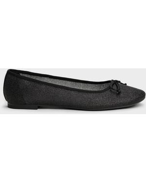 Charles & Keith Glittered Mesh Bow Ballet Flats - White