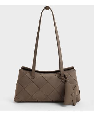 Charles & Keith Maribel Woven Trapeze Shoulder Bag - White