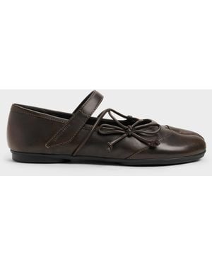 Charles & Keith Aether Lace-Up Split-Toe Mary Jane Flats - Black