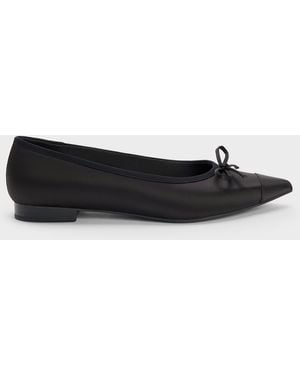 Charles & Keith Briella Satin Cap-toe Flats - White
