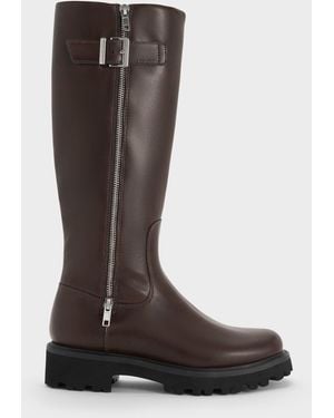 Charles & Keith Lyndon Buckled Knee-High Boots - Black