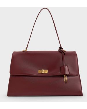Charles & Keith Kerry Top Handle Satchel Bag - Red