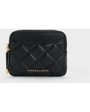 Charles & Keith Alva Quilted Top-Zip Card Holder - Black