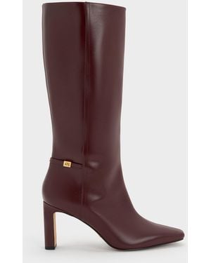 Charles & Keith Georgina Leather Knee-High Boots - Brown