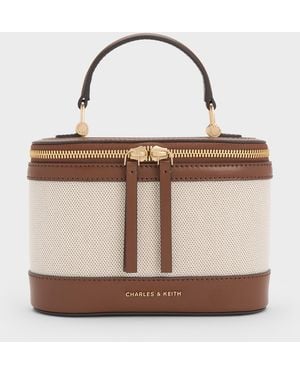 Charles & Keith Enola Canvas Top Handle Vanity Bag - Brown