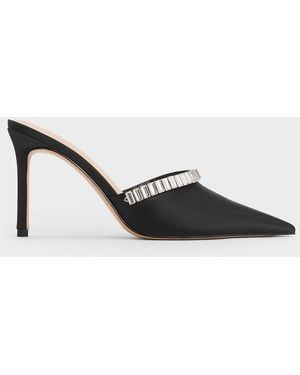 Charles & Keith Satin Crystal-Embellished Pointed-Toe Heeled Mules - Multicolour
