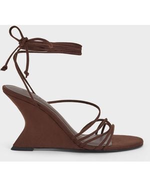 Charles & Keith Noona Faux Suede Strappy Wedges - Brown