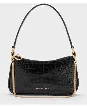 Charles & Keith Elspeth Croc-Effect Chain-Link Shoulder Bag - Black