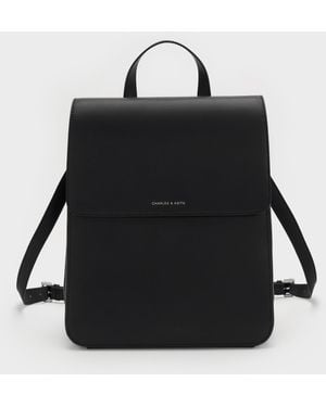 Charles & Keith Front Flap Structured Backpack - Black