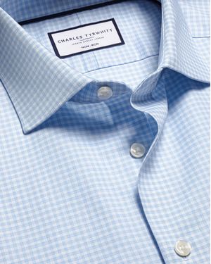 Charles Tyrwhitt Chemise À Carreaux En Coton Et Lin Sans Repassage - Bleu