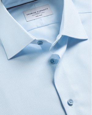 Charles Tyrwhitt Chemise Texturée Extensible Sans Repassage - Bleu
