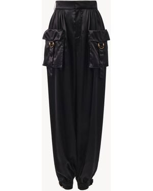 Chloé Fluid Cargo Trousers In Silk Satin - Black