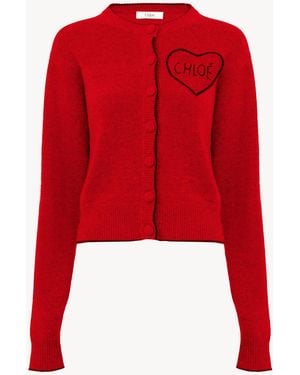 Chloé Cárdigan Ajustado Con Logotipo De Punto De Lana Y Cachemira - Rojo