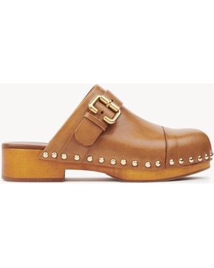 Chloé Jeannette Clog 100% Calf-Skin Leather, Tilia Europaea, Farmed, Coo Slovenia - Brown