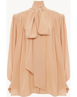Chloé Oversized Gathered Lavalliere Blouse - Natural