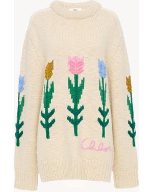 Chloé Jersey Oversize Con El Logotipo De Punto De Lana - Blanco